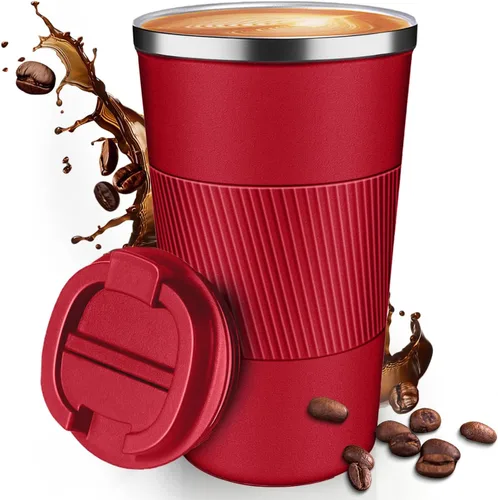 Miniatura 13 de Taza de Café de Viaje de 12 OZ, Taza de Café Aislada con Tapa a Prueba de Derrames y Fugas, Vaso Portátil de Acero Inoxidable Reutilizable para Agua