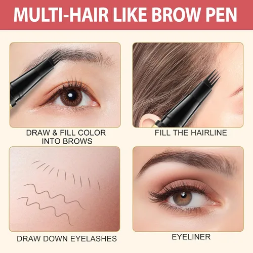 Miniatura 6 de LAVONE Lápiz de cejas 2 en 1 para mujer con lápiz de cejas microblading de 4 puntas y lápiz de cejas curvado y preciso, lápiz de cejas impermeable