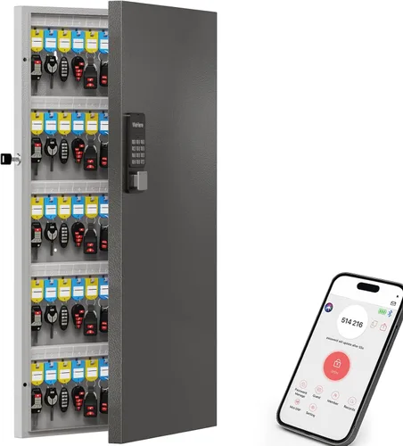 WeHere Caja de bloqueo de llave inteligente de 120 teclas para montaje en pared, gabinete de llaves comercial con aplicación, teclado, Bluetooth y