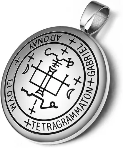 Miniatura 5 de Collar con colgante de Arcángel Gabriel con oración Keep Me Safe and Positive Ancient King of Salomon Sigil Medalla milagrosa para hombres