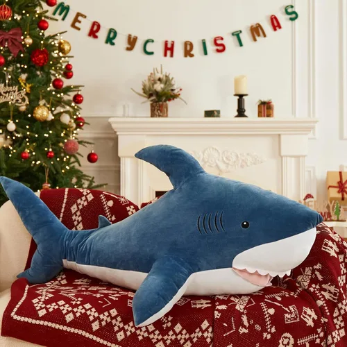 Miniatura 7 de MorisMos Peluche de tiburón gigante de 51 pulgadas, almohada de peluche de tiburón grande, regalo para niños, novia, azul Tiburón Azul 51