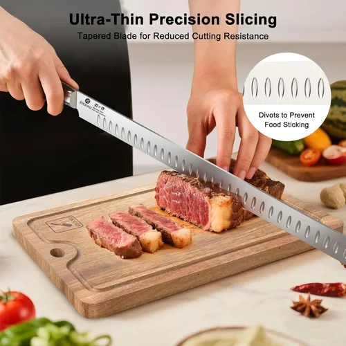 Miniatura 6 de imarku Cuchillo de Brisket, Cuchillo de Trinchar y Cortar Ultra Afilado de 12 Pulgadas para Brisket, BBQ, Pavo, Jamón, Costillas y Carne Asada, Hoja