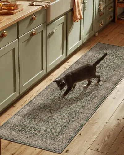 Miniatura 43 de Tapete largo lavable para pasillo o cocina: 2 x 6 pies, con respaldo antideslizante, de pelo corto, suave, para entrada, interiores, pasillos, Verde