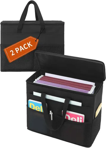 Miniatura 8 de Qozary Paquete de 2 Cajas Organizadoras de Carpetas de Archivos - Bolsa Portátil para Archivos Colgantes con Tapas, Caja Organizadora de Archivos