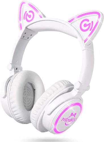 Auriculares para niños, auriculares con orejas de gato con cable e inalámbricos, luces LED, auriculares Bluetooth inalámbricos plegables con
