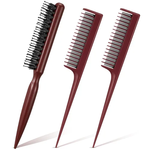 Miniatura 9 de Patelai Juego de 3 piezas de peines para cardado de cabello incluye 2 peines triples de nylon y cepillos de cerdas de jabalí para mujeres, peinado