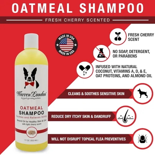 Miniatura 2 de Warren London Champú de avena para perros, alivio calmante para piel con picazón, escamosa, seca y sensible, impregnado con vitaminas y aceite