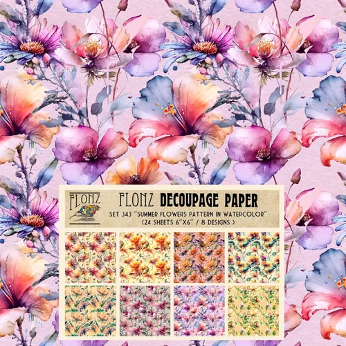 Miniatura 25 de Decoupage - Paquete de papel (24 hojas de 6 x 6 pulgadas), patrón de flores de neón FLONZ, papel de estilo vintage para decoupage, manualidades