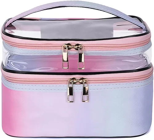 Miniatura 17 de FITINI Bolsas de Maquillaje de Doble Capa para Almacenamiento de Viaje Estuches Cosméticos Organizador de Maquillaje Bolsas de Aseo Resistentes al