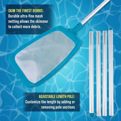 Miniatura 4 de U.S. Pool Supply Red de desnatador de hojas para piscina de 6 pies con 4 secciones de poste de aluminio de lujo - Red de malla ultra fina, limpia