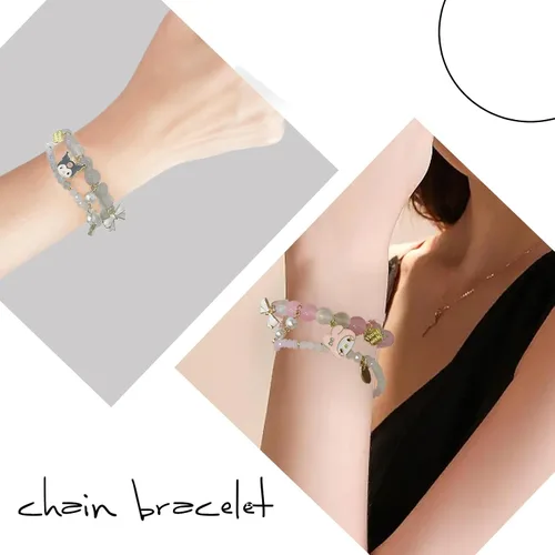 Miniatura 2 de Cinnamoroll - Pulsera de cuentas de cristal My Melody Sanrio, lindas pulseras de dibujos animados Kawaii elásticos para niñas y mujeres, graduación