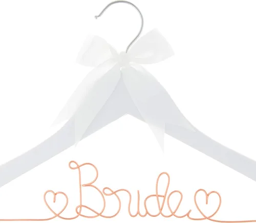 Miniatura 7 de Ella Celebration Bride to Be - Colgador de madera y alambre para vestidos de novia, vestidos (blanco con oro claro)