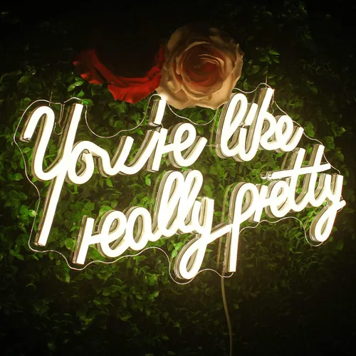 Miniatura 2 de Lucunstar Letrero de neón «You're Like Really Pretty» en color blanco cálido, luz LED de neón para decoración de pared, letrero iluminado para boda