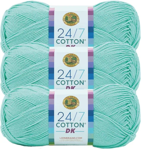 Miniatura 48 de Lion Brand Yarn Estampados DK de algodón 24/7, hilo para tejer, ganchillo y manualidades, azul, paquete de 1 Cotton Yarn for Knitting, Crochet