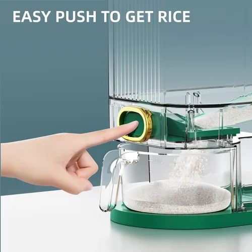 Miniatura 4 de Dispensador de arroz, contenedor de arroz de 22 libras a 25 libras con taza medidora, tapa mejorada con diales de tiempo y caja fresca incorporada.