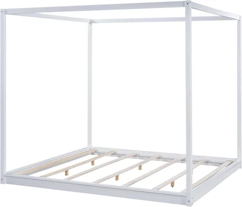 Miniatura 8 de Harper & Bright Designs Cama King con dosel de madera con 4 paneles de póster, marco de cama King con soporte de listones de madera maciza, cama