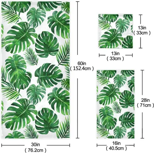 Miniatura 3 de Vdsrup Juego de 3 toallas de baño de verano con hojas de palma tropical, toallas de mano de hojas de selva tropical, toalla suave y fina