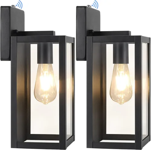 BesLowe Paquete de 2 faroles de pared para exteriores del anochecer al amanecer, negro mate, apliques exteriores impermeables con vidrio