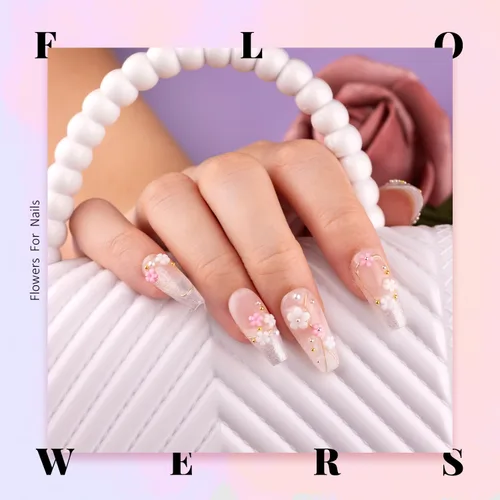 Miniatura 8 de Dijes para uñas 3D, kit de manicura con gel de pegamento de diamantes de imitación para uñas (curado UV), mariposa blanca rosa flor gemas AB 03-2