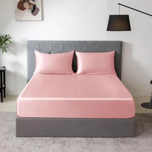 Miniatura 35 de THXSILK Juego de sábanas bajeras de 100% seda de morera, 3 piezas de seda 7A+, transpirable, suave, sábana bajera de 16 pulgadas de profundidad, 2