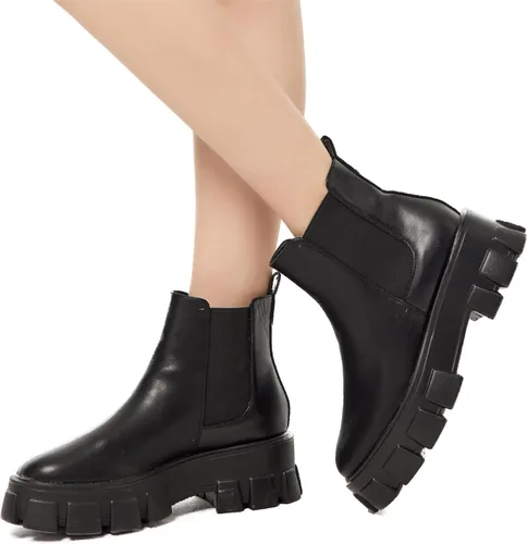 Miniatura 4 de Botines con cordones Chelsea Combat Chunky Plataforma para mujer en Negro (ROTA)