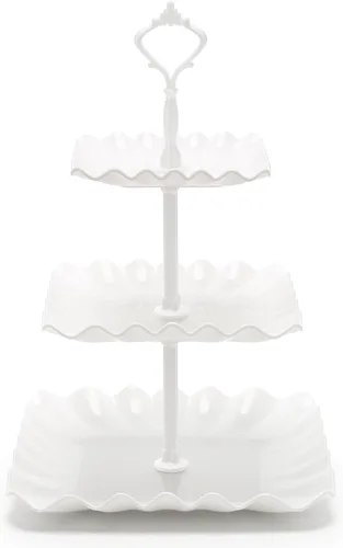Miniatura 9 de Coitak Soporte para cupcakes de 3 niveles, soporte de plástico escalonado, bandeja cuadrada para postres para fiestas de té, cumpleaños y bodas