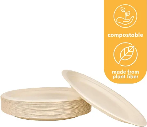 Miniatura 4 de Platos de papel desechables 100 % compostables a granel [12.5 pulgadas ovaladas paquete de 50], platos de bambú, ecológicos, biodegradables