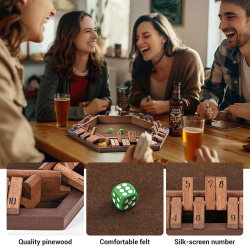 Miniatura 3 de Ropoda Juego de mesa de dados Shut the Box (cierra la caja) de 6 vías - Juego de dados de madera mejorado para 1-6 jugadores, para adultos y niños