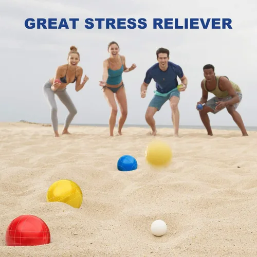 Miniatura 5 de Juego de pelotas de bocce de 100mm (3.94 pulgadas) de tamaño y peso reglamentarios con 8 pelotas de resina bocce, pallino, bolsa de transporte