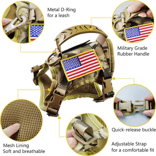 Miniatura 2 de Arnés táctico para gatos y correa para caminar, a prueba de escape, ajustable militar K9, chaleco para mascotas, arnés de fácil control para gatos