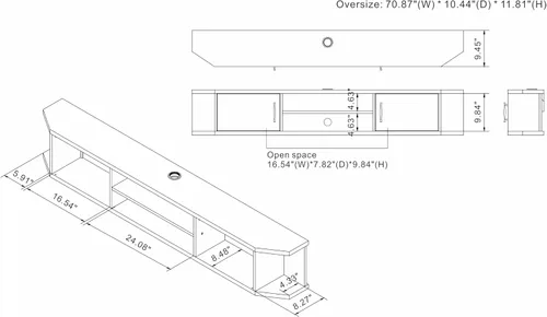 Miniatura 5 de 24/7 Shop at Home Brimer Modern - Consola de TV flotante de madera de 71 pulgadas con 2 estantes para sala familiar, sala de entretenimiento, noche