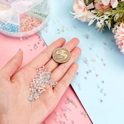 Miniatura 7 de PH PandaHall 1800 piezas Cuentas de semillas de fantasía nubladas de 6 colores 3mm Cuentas de vidrio cremoso Cuentas redondas para la cintura