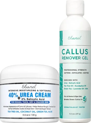 Ebanel Juego de removedor profesional de callos para pies y crema de urea 40% más ácido salicílico 2%, removedor de callos en el talón y pies, gel