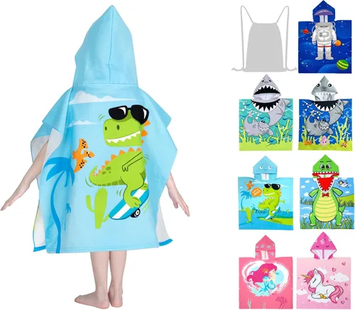 Miniatura 8 de growell Toallas de playa con capucha para niños, toalla de baño para niños de 4 a 10 años, toallas de piscina para niños, de secado rápido, poncho