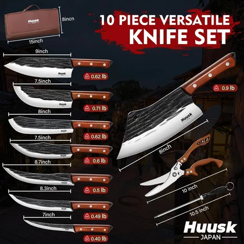 Miniatura 7 de Juego de Cuchillos de Carnicero Huusk, Juego de Cuchillos de Chef de Carnicero Forjados a Mano con Bolsa, Cuchillo de Carne Agudo y Cuchillos