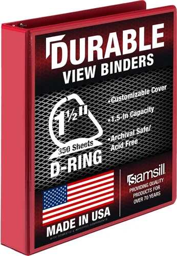 Miniatura 10 de Samsill Carpeta duradera de 1.5 pulgadas, fabricada en los Estados Unidos, carpeta de anillos en D, carpeta transparente personalizable, color rojo