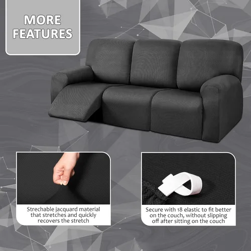 Miniatura 3 de ULTICOR Fundas para Sofá Reclinable de 8 Piezas, Fundas Elásticas de Hilo Teñido para Sofá Reclinable de 3 Cojines, Fundas Deslizables para Sofá