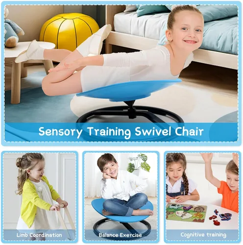 Miniatura 6 de Silla giratoria para niños autistas, juguete sensorial para adolescentes con TDAH/autismo, entrenamiento de equilibrio corporal, regalo calmante Azul