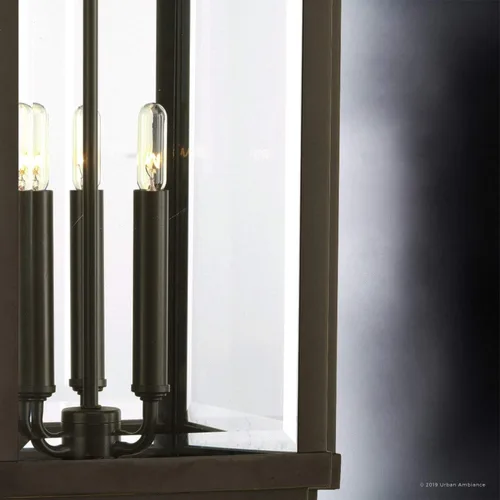 Miniatura 5 de Urban Ambiance Lámpara colgante colonial de lujo para exteriores, tamaño grande: 23-3/4" x 9-1/2", con elementos estilo granja, acabado de bronce