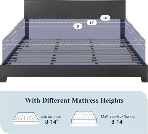Miniatura 7 de Allewie - Base de cama tamaño King con cabecera ajustable, plataforma de cama de piel sintética con listones de madera, base de colchón resistente
