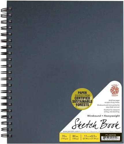Miniatura 21 de Pentalic - Cuaderno de bocetos de tapa dura de doble alambre de 5.5 x 8 pulgadas, 80 hojas, color azul