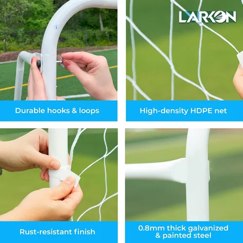 Miniatura 7 de Portería de fútbol 12×6 – Larkon – Tamaño para patio trasero, entrenamiento y torneo – Estructura de acero resistente al óxido para niños y adultos