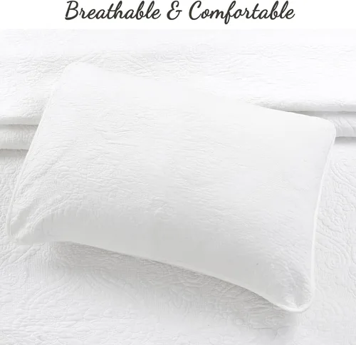 Miniatura 5 de Cozy Line Home Fashions - Juego de colcha de algodón puro, color blanco, marfil, verde, gris, cheurón, laberinto, medallón, para habitación Medallón