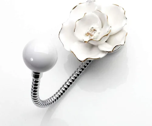 Miniatura 12 de Hermosos ganchos de pared de cerámica con flores 3D, gancho decorativo cromado para bata, bufanda, bolsa, toalla, sombrero, etc. para cocina, baño