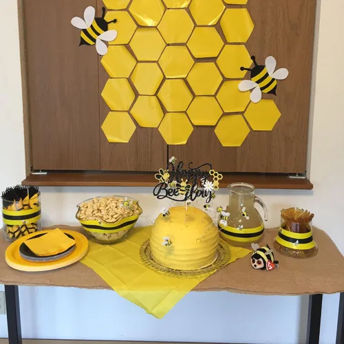 Miniatura 7 de ZHUOWEISM 1 decoración para pastel con diseño de abeja y flores con purpurina de panal de abejorros para pastel de cumpleaños, para temática