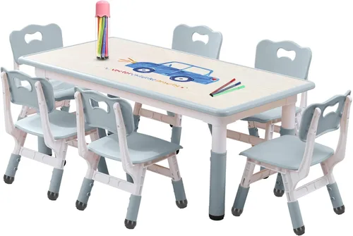 Miniatura 14 de Juego de Mesa y Silla para Niños Ajustable en Altura para Niños Pequeños y Juego de 6 Sillas con Escritorio a Prueba de Grafiti, Patas