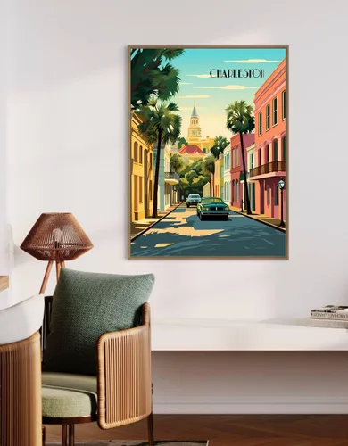 Miniatura 4 de Turnip Designs 8X10 sin marco Charleston Carolina del Sur Retro Ciudad Urbano Paisaje Arte Impresión Póster Ilustración Decoración del Hogar RC005