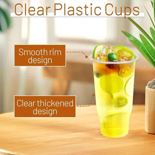 Miniatura 3 de Paquete de 30 vasos de plástico transparente de 32 onzas con tapas, vasos transparentes desechables de gran tamaño, popote de cubierta plana 32oz 30