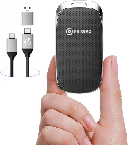 PHIXERO P20 SSD portátil externo de 512 GB, hasta 2050 Mb/s, unidades externas de estado sólido con cable USB C 2 en 1 con indicador LED, disco duro