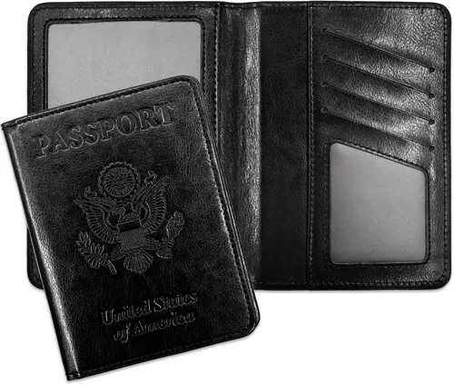 Soporte para pasaporte para artículos esenciales de viaje, con bloqueo RFID, funda para tarjetas, funda de piel sintética para pasaporte, para